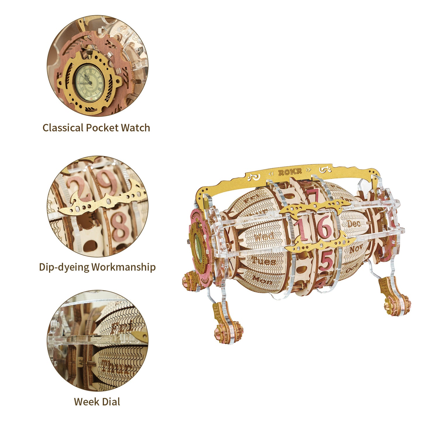 Robotime ROKR Zodiac Wall Clock 3D Wooden Puzzle Model Assembly Toys Gifts for Children Kids Teens