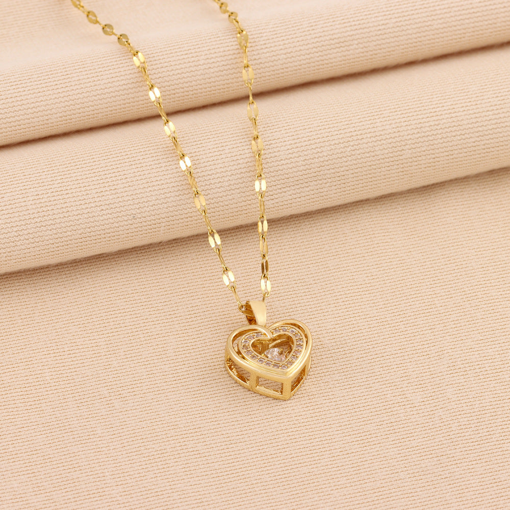 Unique design heart shaped Gift Double-layer Smart Love Pendant Titanium Steel Necklace Fashion Jewelry Woman