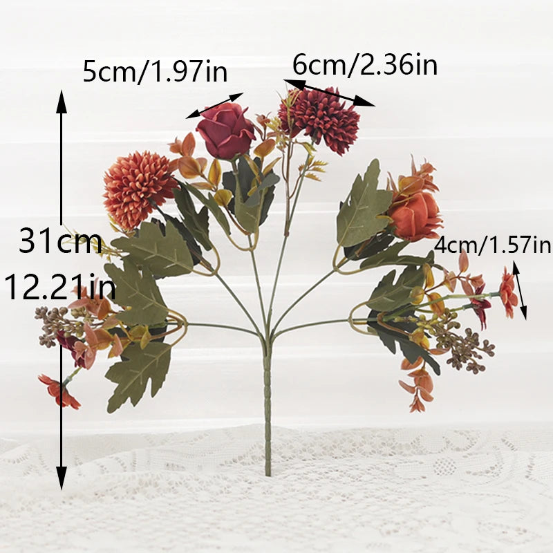 Rose Artificial Dandelion Flowers Bridal Bouquet Fake Floral Garden Wedding Party Living Room Home Table Autumn Christmas Decor