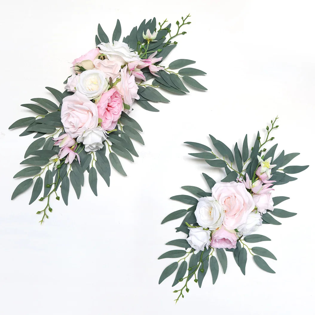 Yannew Artificial Wedding Arch Flowers Kit Boho Dusty Rose Blue Eucalyptus Garland Drapes for Wedding Decorations Welcome Sign
