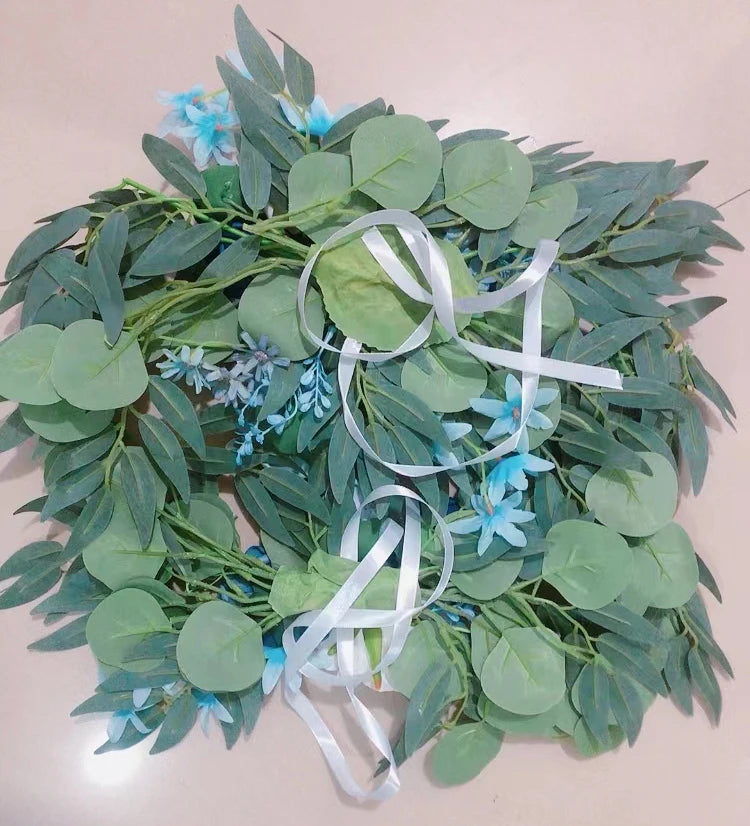 Yannew Artificial Wedding Arch Flowers Kit Boho Dusty Rose Blue Eucalyptus Garland Drapes for Wedding Decorations Welcome Sign
