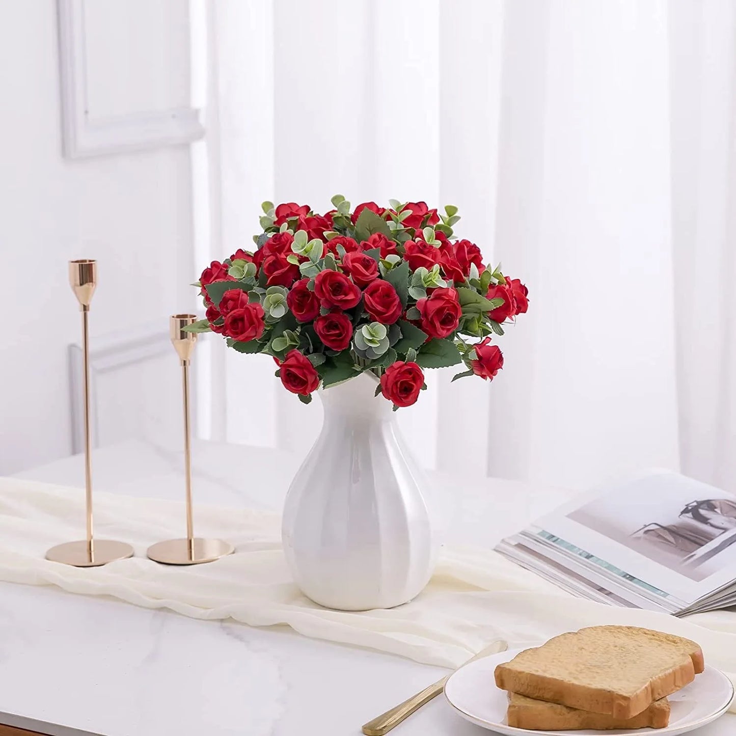1pcs Artificial Flowers Bouquet Rose Eucalyptus Leaves Wedding Decoration Peony Fake Flower for Party Home Decor Outdoor