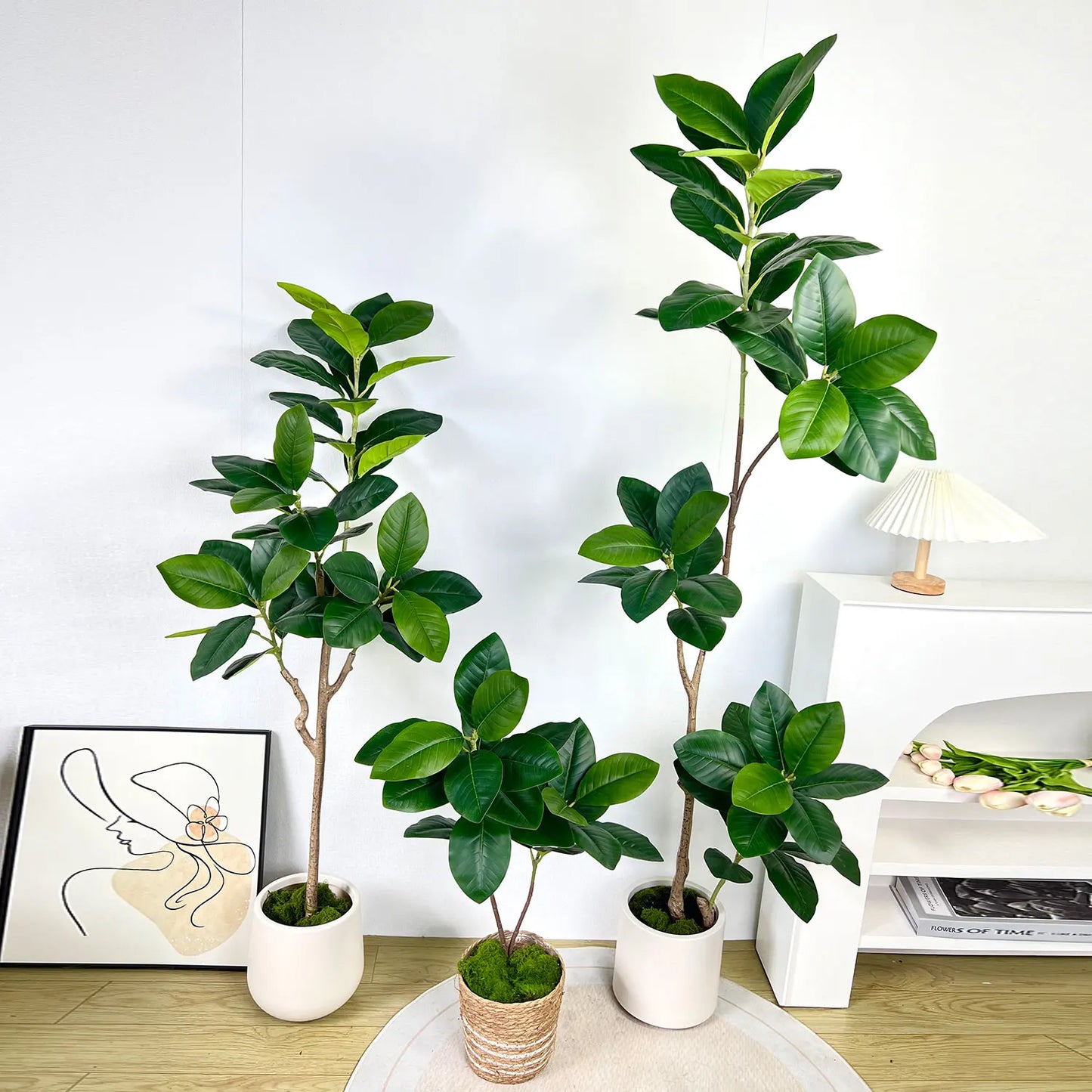 70/135cm Artificial Ficus Tree Branches Large Banyan Leaves Fake Rubber Plant Plastic Tall Plant Landscape For Home Garden Decor