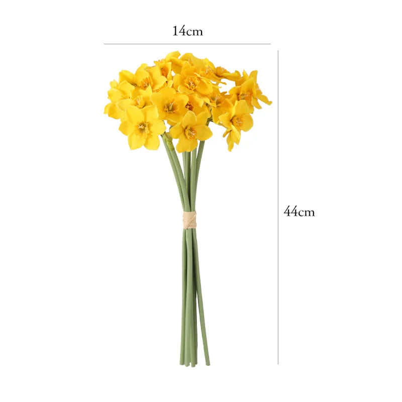 6Pcs/bunch White Artificial Narcissus Flower Bouquet Home Garden Desktop Decoration Floral Party Wedding Bridal Fake Flowers