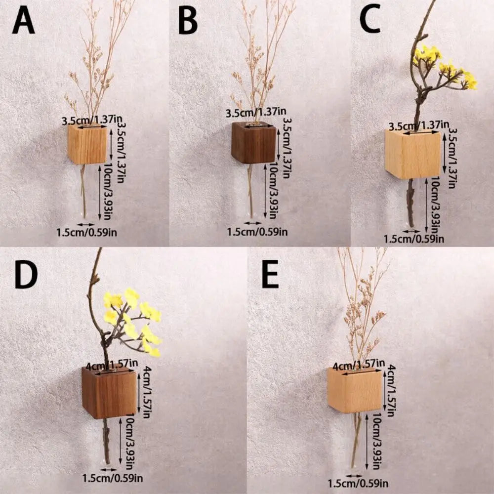 Wooden Test Tube Vase DIY Flower Arrangement Magnetic Simulation Flower Vase Refrigerator Sticker Home Kitchen Decoration