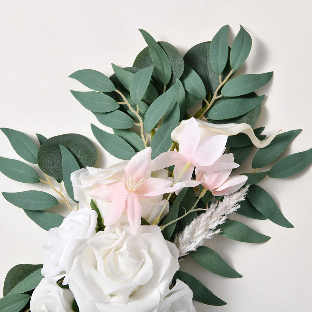 Yannew Artificial Wedding Arch Flowers Kit Boho Dusty Rose Blue Eucalyptus Garland Drapes for Wedding Decorations Welcome Sign