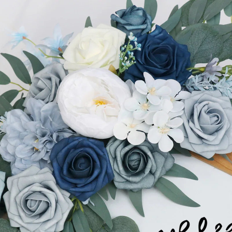 Yannew Artificial Wedding Arch Flowers Kit Boho Dusty Rose Blue Eucalyptus Garland Drapes for Wedding Decorations Welcome Sign
