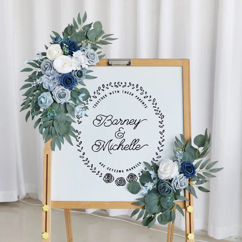 Yannew Artificial Wedding Arch Flowers Kit Boho Dusty Rose Blue Eucalyptus Garland Drapes for Wedding Decorations Welcome Sign
