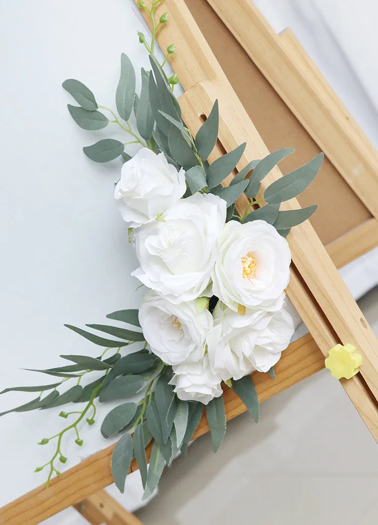Yannew Artificial Wedding Arch Flowers Kit Boho Dusty Rose Blue Eucalyptus Garland Drapes for Wedding Decorations Welcome Sign