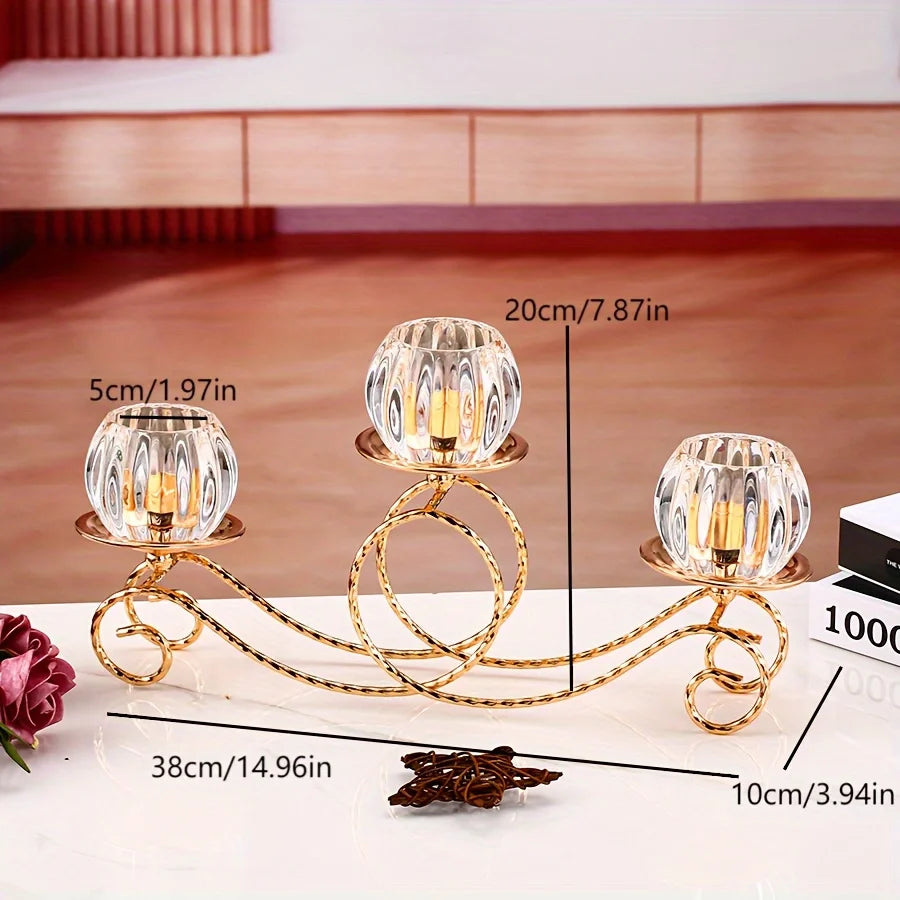 1pc 3 Arms Golden Metal Candle Holder Votive Candle Holder Candelabra, Vintage Candlestick for Table Centerpiece Wedding