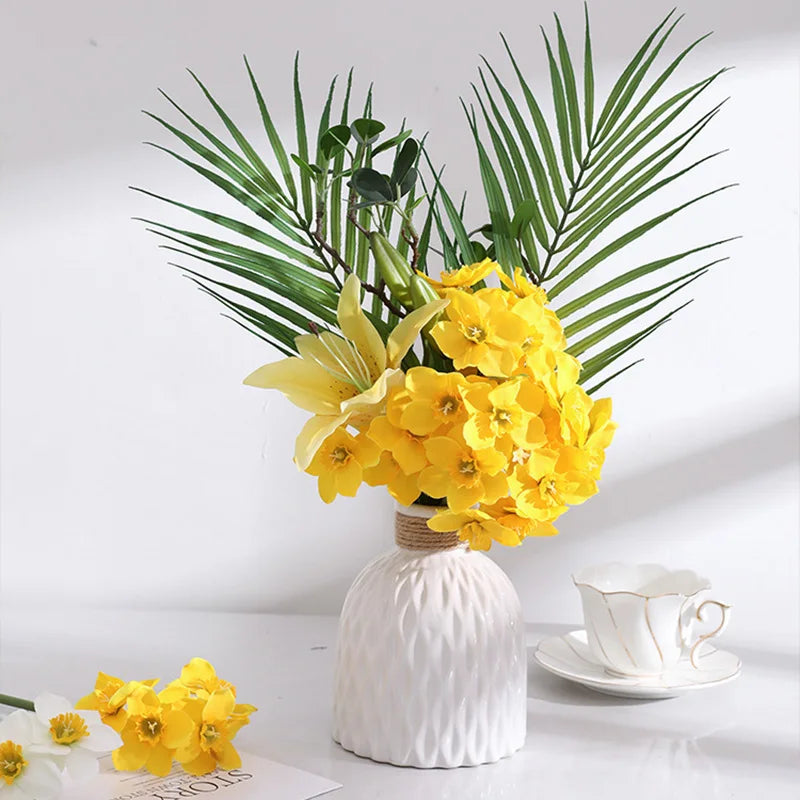 6Pcs/bunch White Artificial Narcissus Flower Bouquet Home Garden Desktop Decoration Floral Party Wedding Bridal Fake Flowers