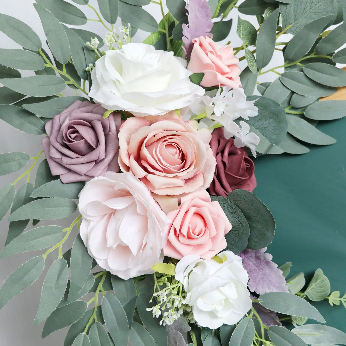 Yannew Artificial Wedding Arch Flowers Kit Boho Dusty Rose Blue Eucalyptus Garland Drapes for Wedding Decorations Welcome Sign
