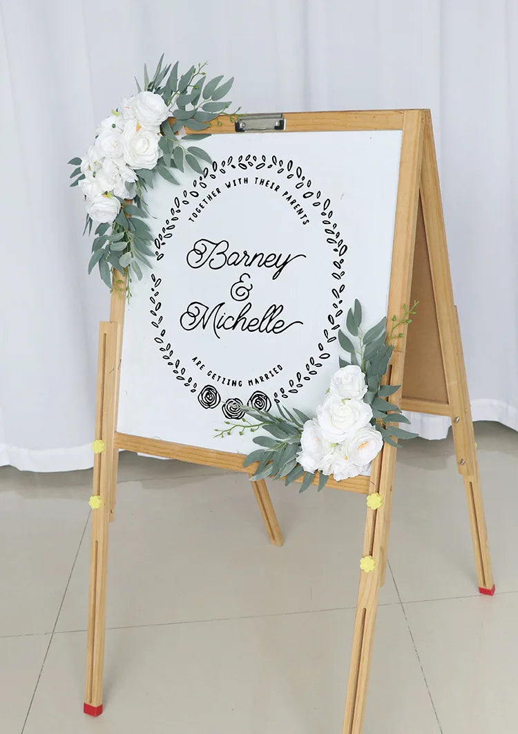 Yannew Artificial Wedding Arch Flowers Kit Boho Dusty Rose Blue Eucalyptus Garland Drapes for Wedding Decorations Welcome Sign