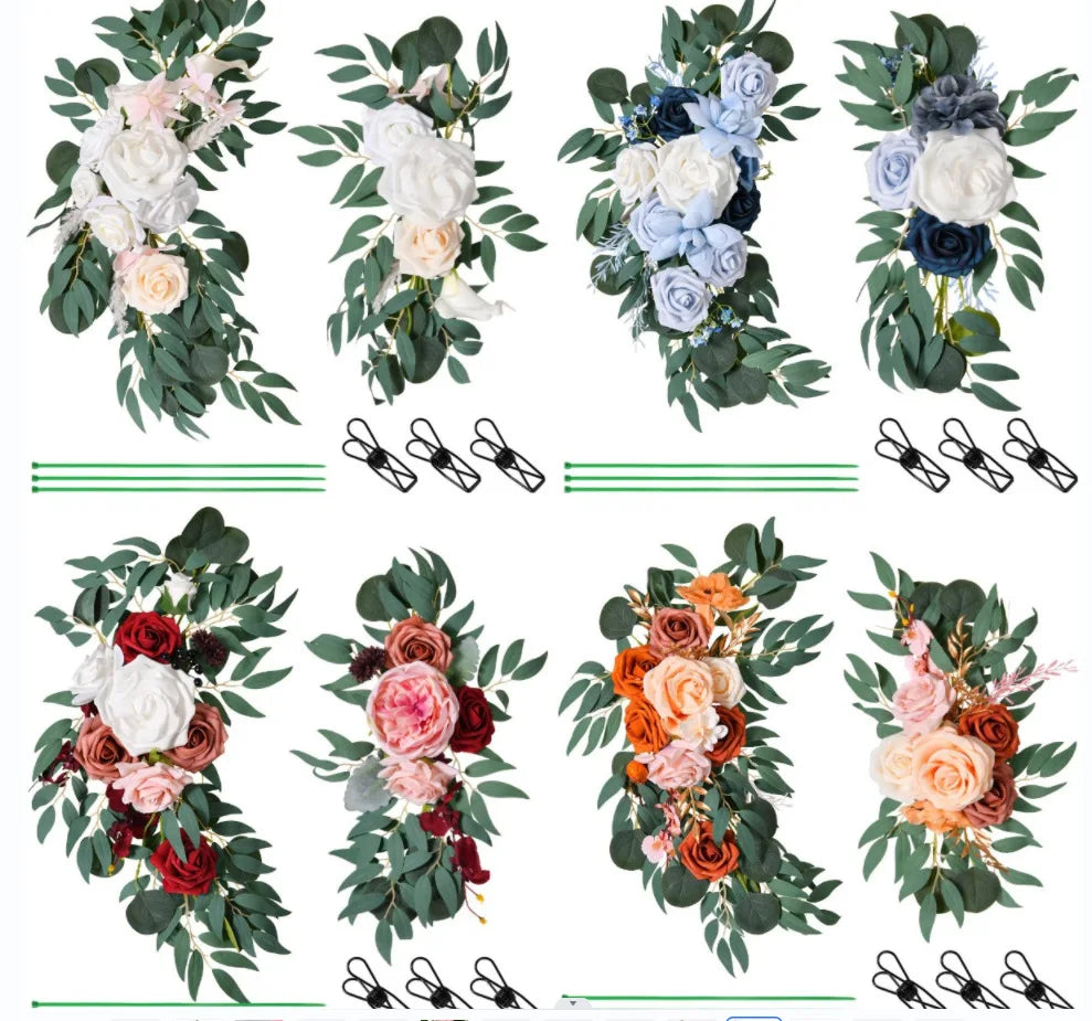 Yannew Artificial Wedding Arch Flowers Kit Boho Dusty Rose Blue Eucalyptus Garland Drapes for Wedding Decorations Welcome Sign
