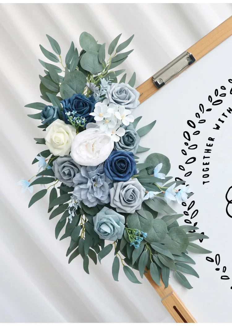 Yannew Artificial Wedding Arch Flowers Kit Boho Dusty Rose Blue Eucalyptus Garland Drapes for Wedding Decorations Welcome Sign
