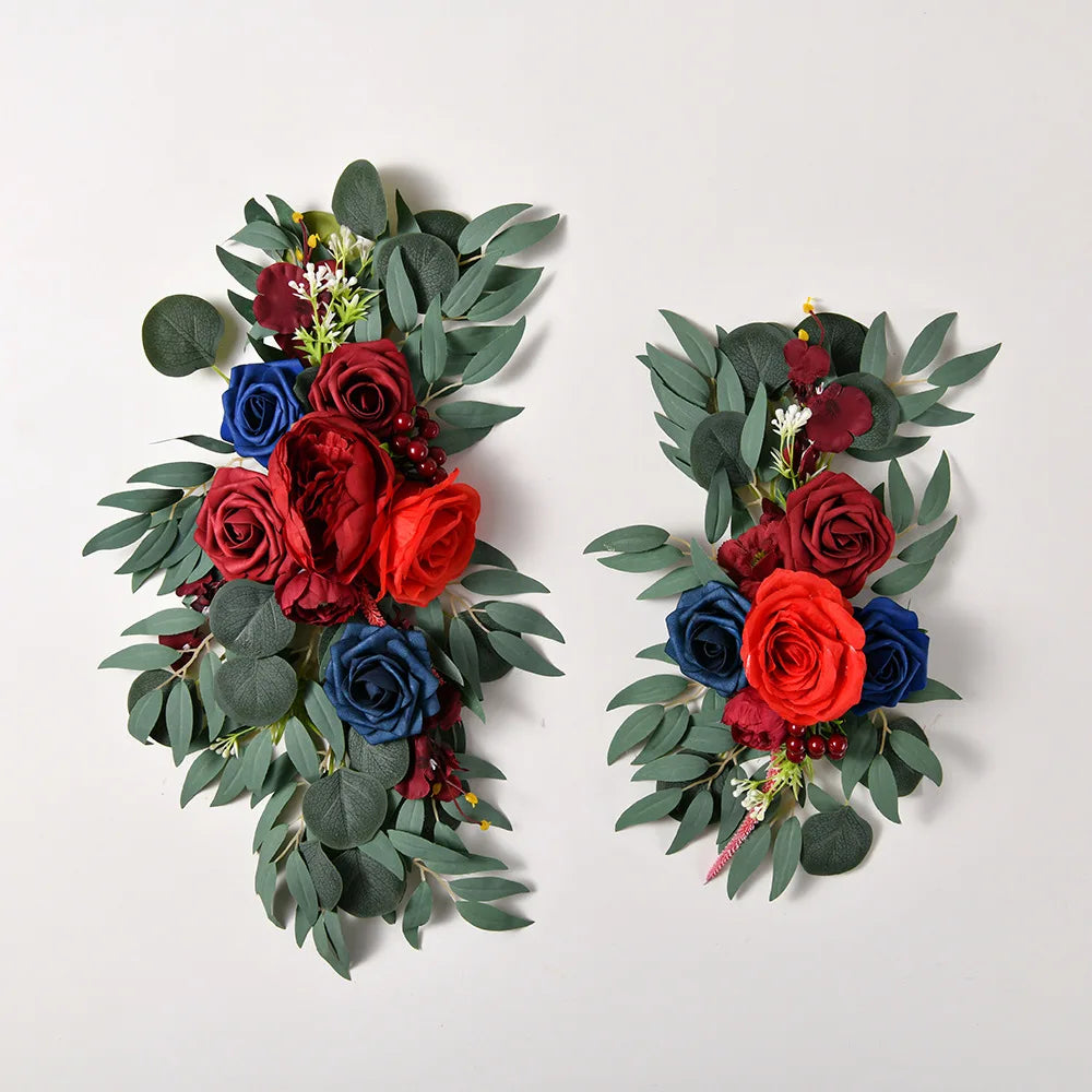 Yannew Artificial Wedding Arch Flowers Kit Boho Dusty Rose Blue Eucalyptus Garland Drapes for Wedding Decorations Welcome Sign