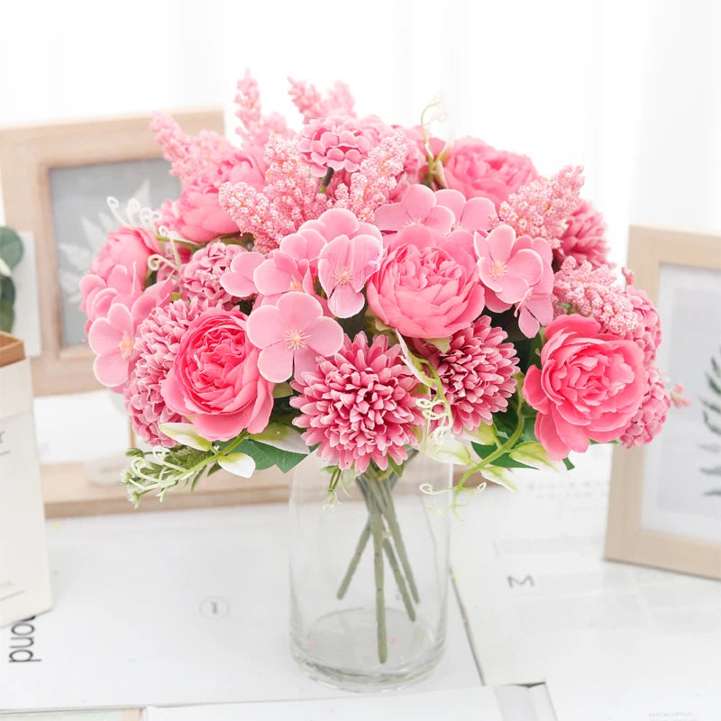 Artificial Flowers Pink Silk Bride Bouquets Peony Wedding Supplies Home Room Garden Decoration Fake Floral Valentine's Day Gifts
