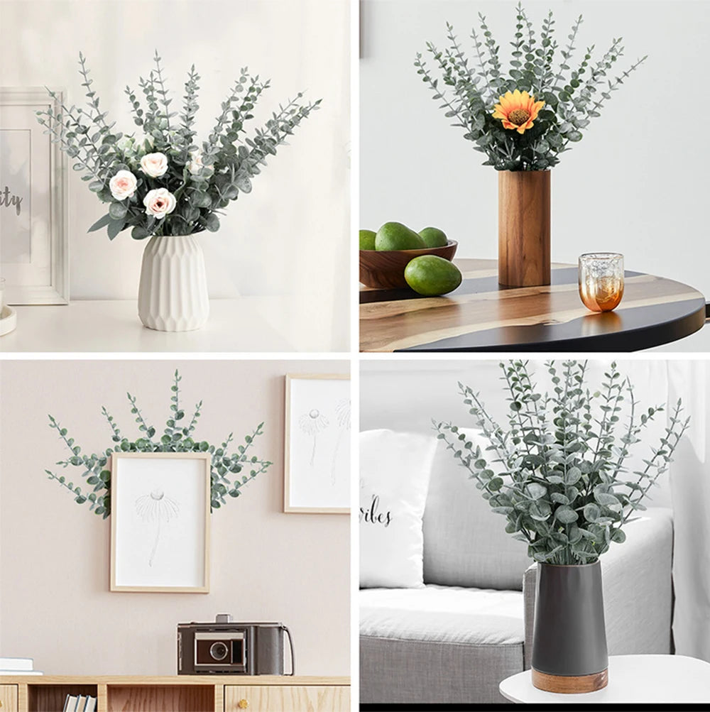 5pcs/Lot Artificial Gold Eucalyptus Branch Stem Artificial Plants for Home Wedding Flower Arrangement Greenery Decoration