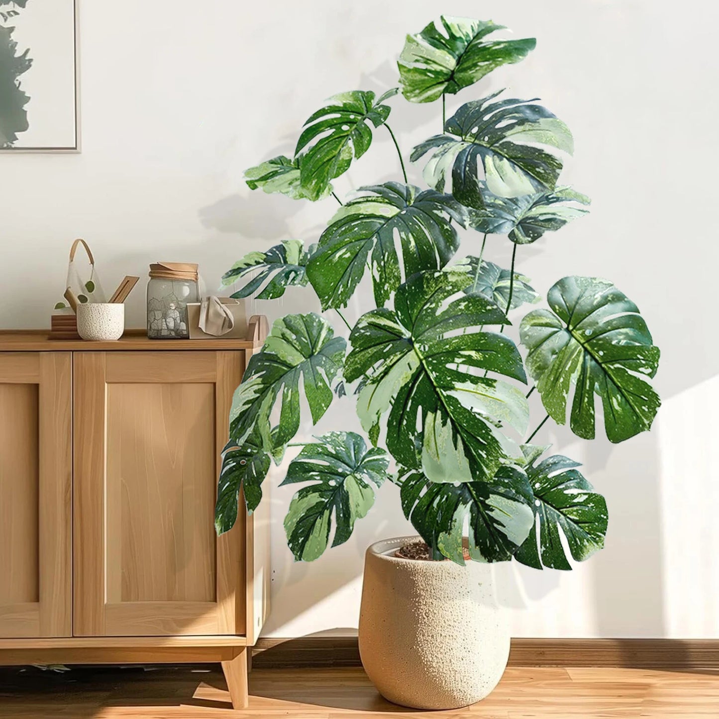 100 cm/39.4 inches Artificial Monstera deliciosa Pothos Alocasia Leaf Fake Plant Ornamental Festive Home Office Decoration
