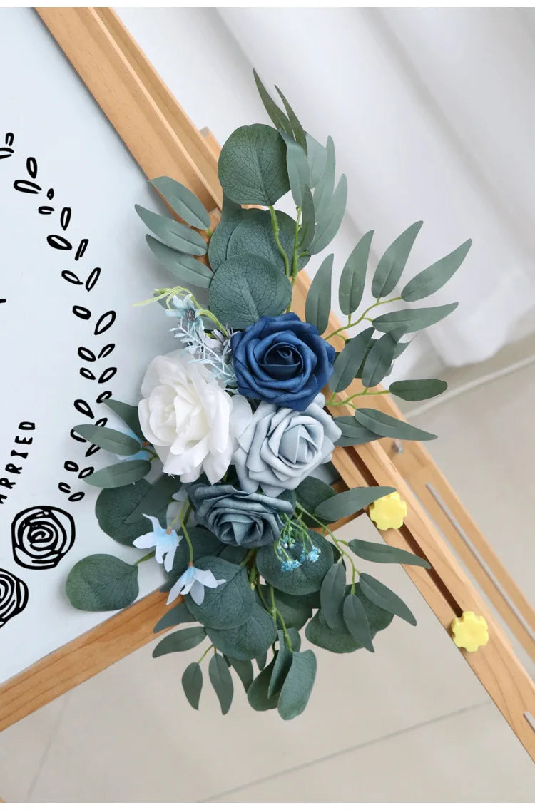 Yannew Artificial Wedding Arch Flowers Kit Boho Dusty Rose Blue Eucalyptus Garland Drapes for Wedding Decorations Welcome Sign