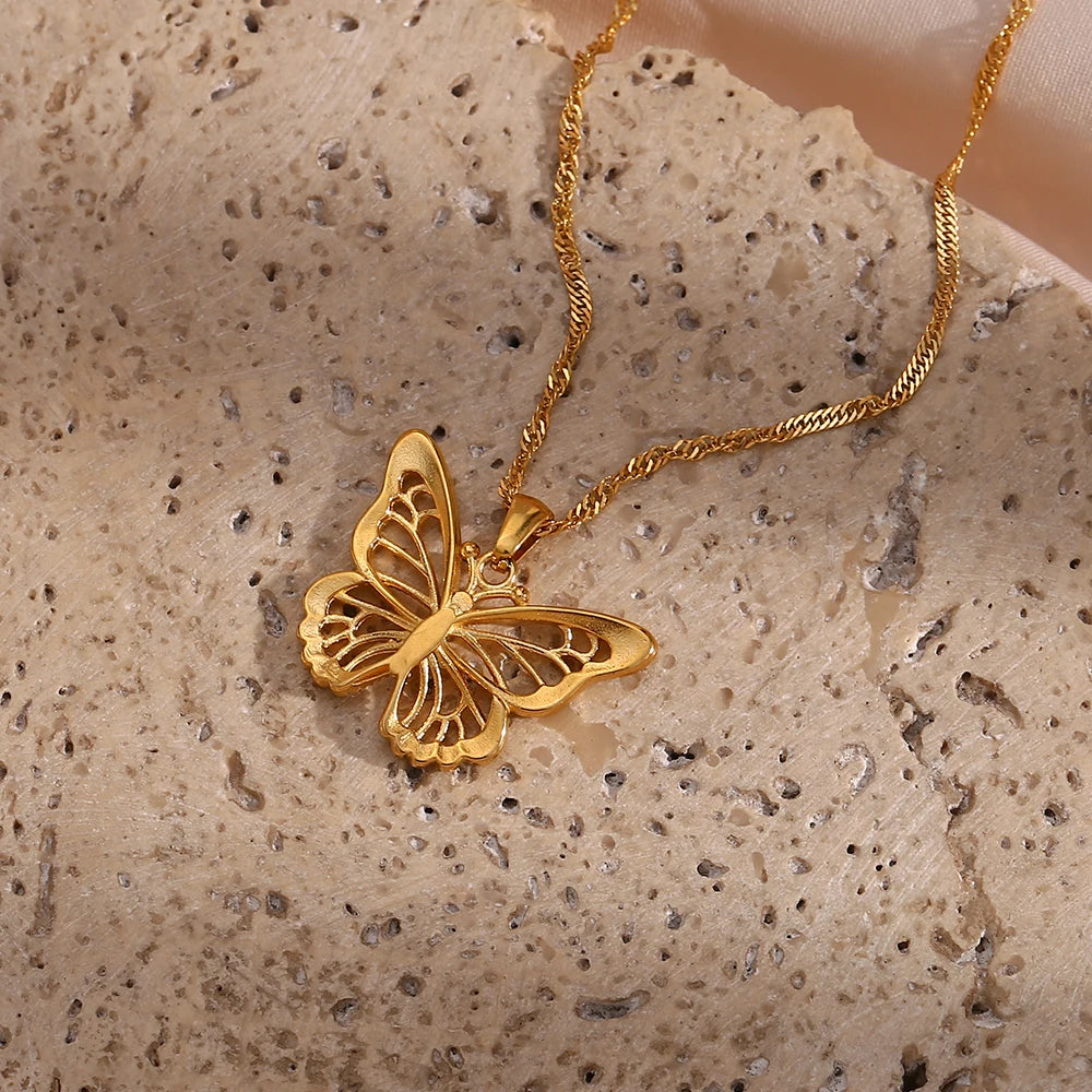E.B.belle Jewelry Stainless Steel 18K Gold Plated 3A Zircon Stone Luxury Butterfly Pendant Necklace Crystal Butterfly Necklace