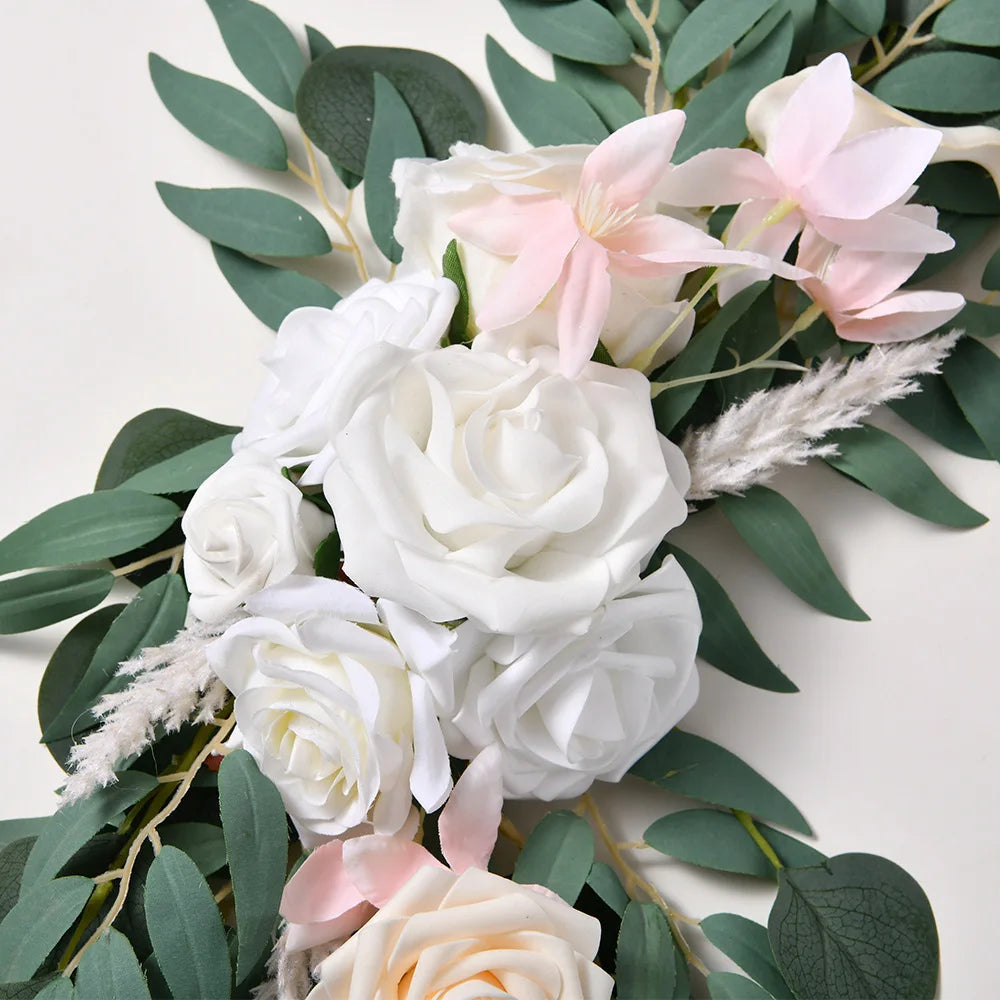 Yannew Artificial Wedding Arch Flowers Kit Boho Dusty Rose Blue Eucalyptus Garland Drapes for Wedding Decorations Welcome Sign