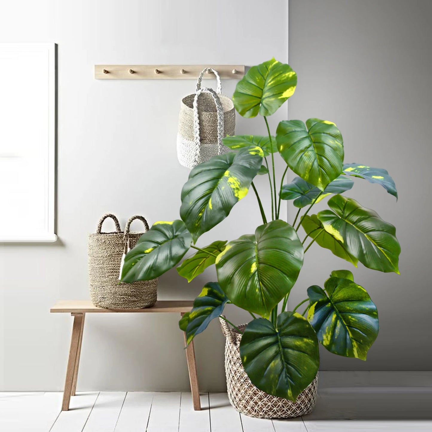 100 cm/39.4 inches Artificial Monstera deliciosa Pothos Alocasia Leaf Fake Plant Ornamental Festive Home Office Decoration