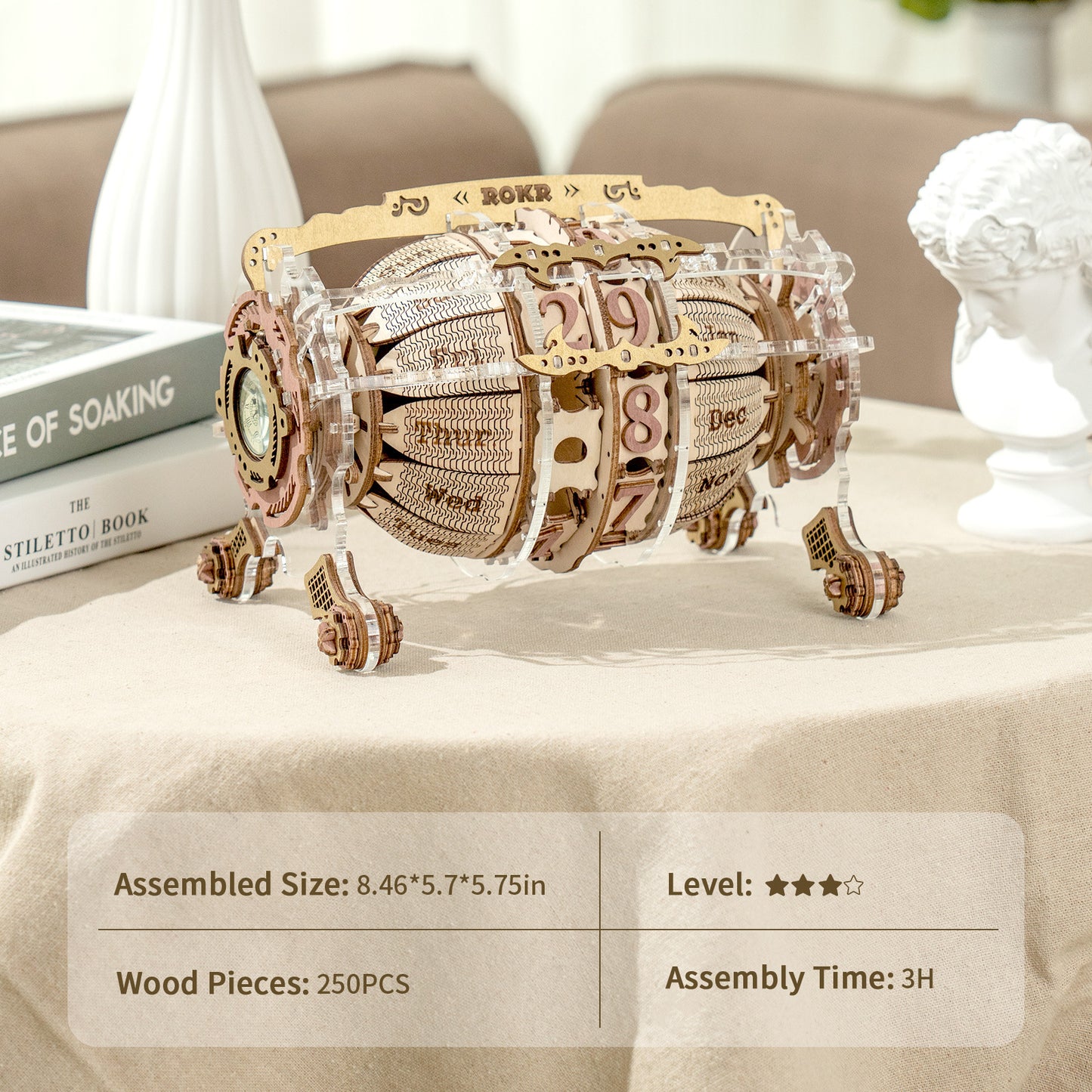 Robotime ROKR Zodiac Wall Clock 3D Wooden Puzzle Model Assembly Toys Gifts for Children Kids Teens