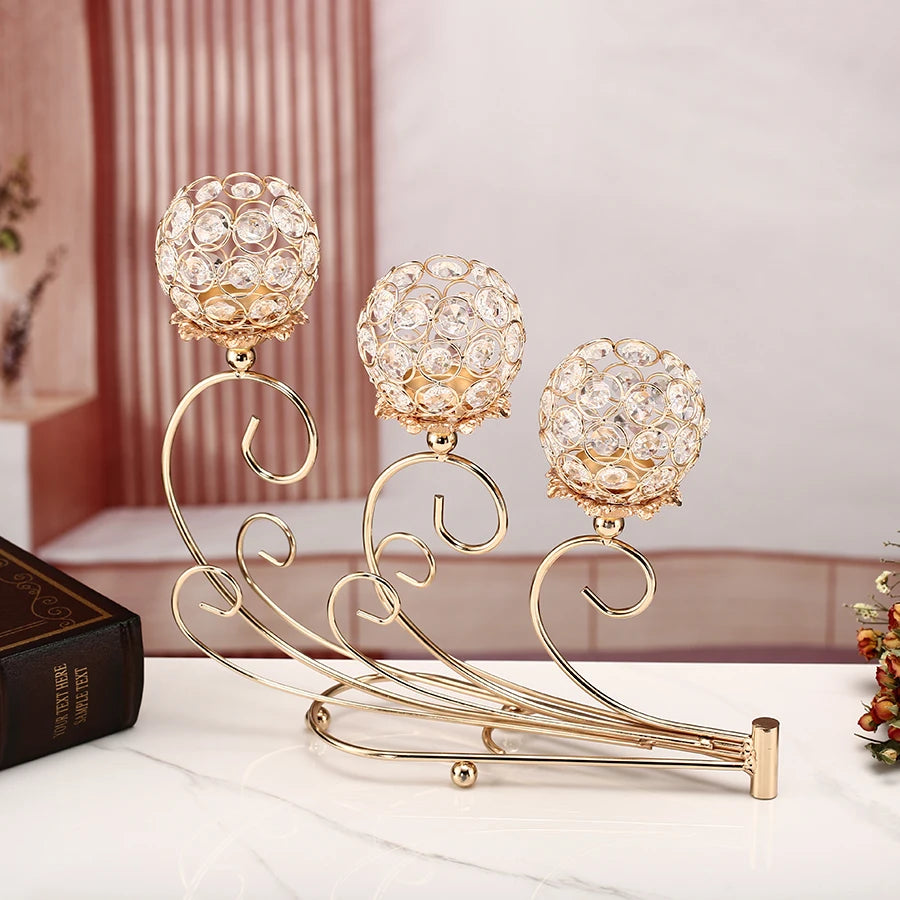 1pc 3 Arms Golden Metal Candle Holder Votive Candle Holder Candelabra Flower Vase, Vintage Candlestick for Table Centerpiece