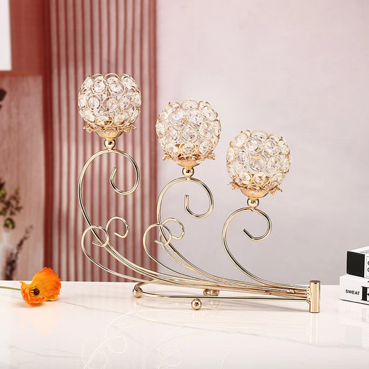 1pc 3 Arms Golden Metal Candle Holder Votive Candle Holder Candelabra Flower Vase, Vintage Candlestick for Table Centerpiece