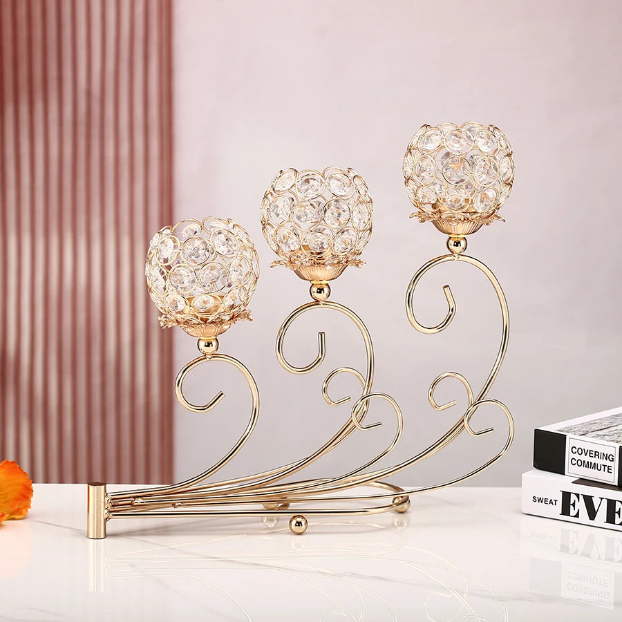 1pc 3 Arms Golden Metal Candle Holder Votive Candle Holder Candelabra Flower Vase, Vintage Candlestick for Table Centerpiece