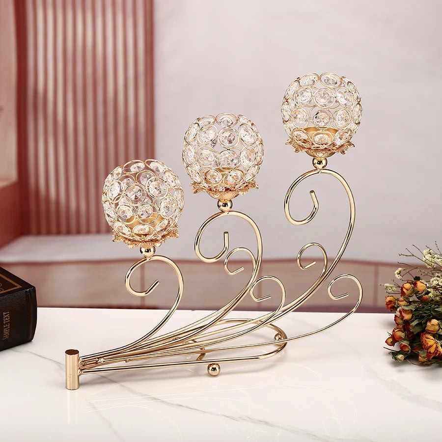 1pc 3 Arms Golden Metal Candle Holder Votive Candle Holder Candelabra Flower Vase, Vintage Candlestick for Table Centerpiece