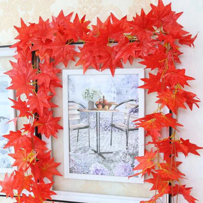 2.4M Artificial Vine Red Autumn Maple Leaf Fake Garland Plants Foliage String Christmas Garden For Wedding Party Home Decoration