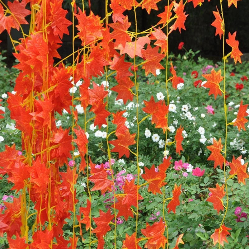 2.4M Artificial Vine Red Autumn Maple Leaf Fake Garland Plants Foliage String Christmas Garden For Wedding Party Home Decoration