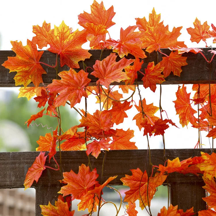 2.4M Artificial Vine Red Autumn Maple Leaf Fake Garland Plants Foliage String Christmas Garden For Wedding Party Home Decoration