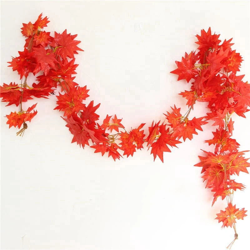 2.4M Artificial Vine Red Autumn Maple Leaf Fake Garland Plants Foliage String Christmas Garden For Wedding Party Home Decoration