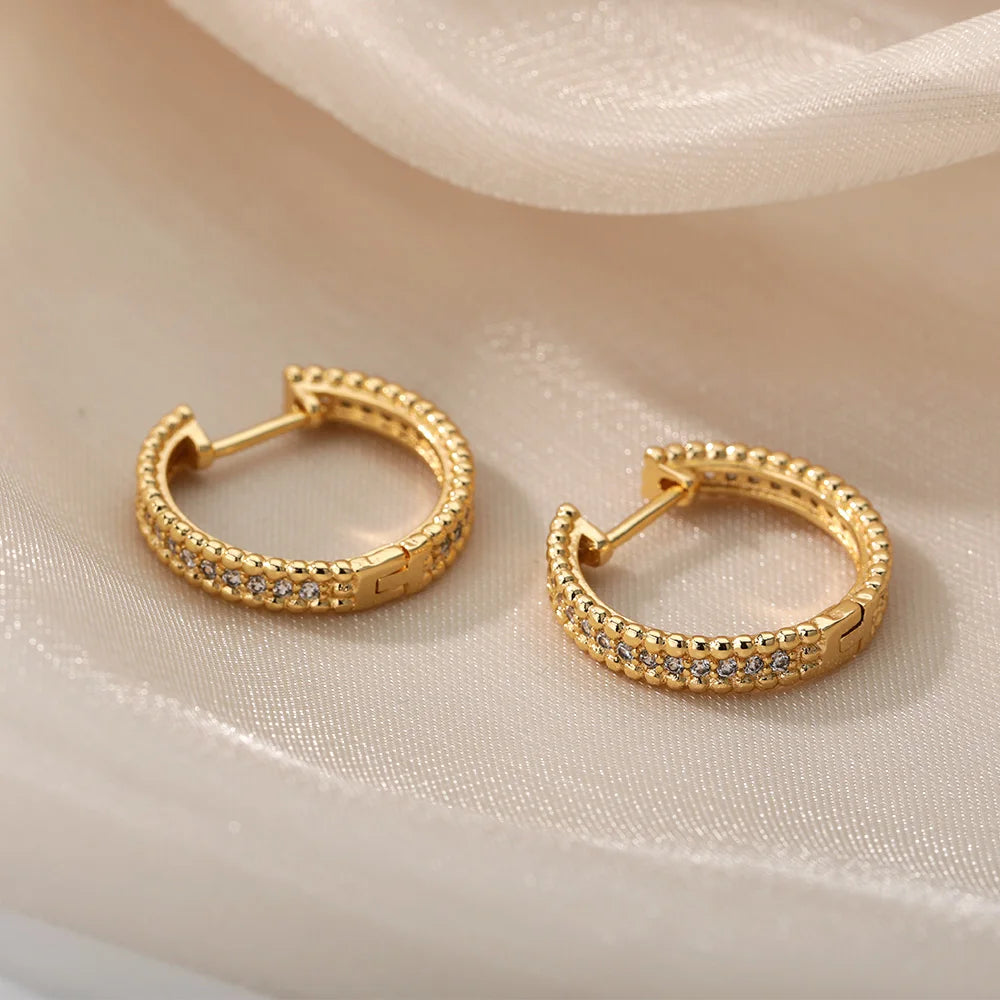 Round Hoop Earrings For Women Gold Color Stainless Steel Earrings 2024 Trend Wedding Band Couple Jewelry Gift brincos feminino
