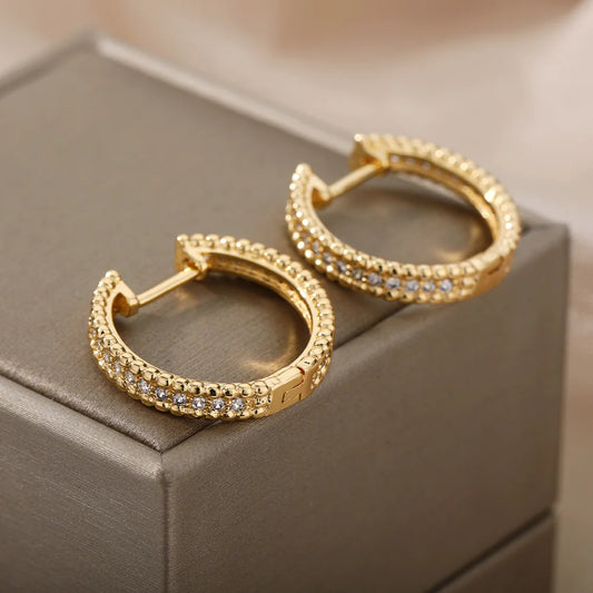 Round Hoop Earrings For Women Gold Color Stainless Steel Earrings 2024 Trend Wedding Band Couple Jewelry Gift brincos feminino