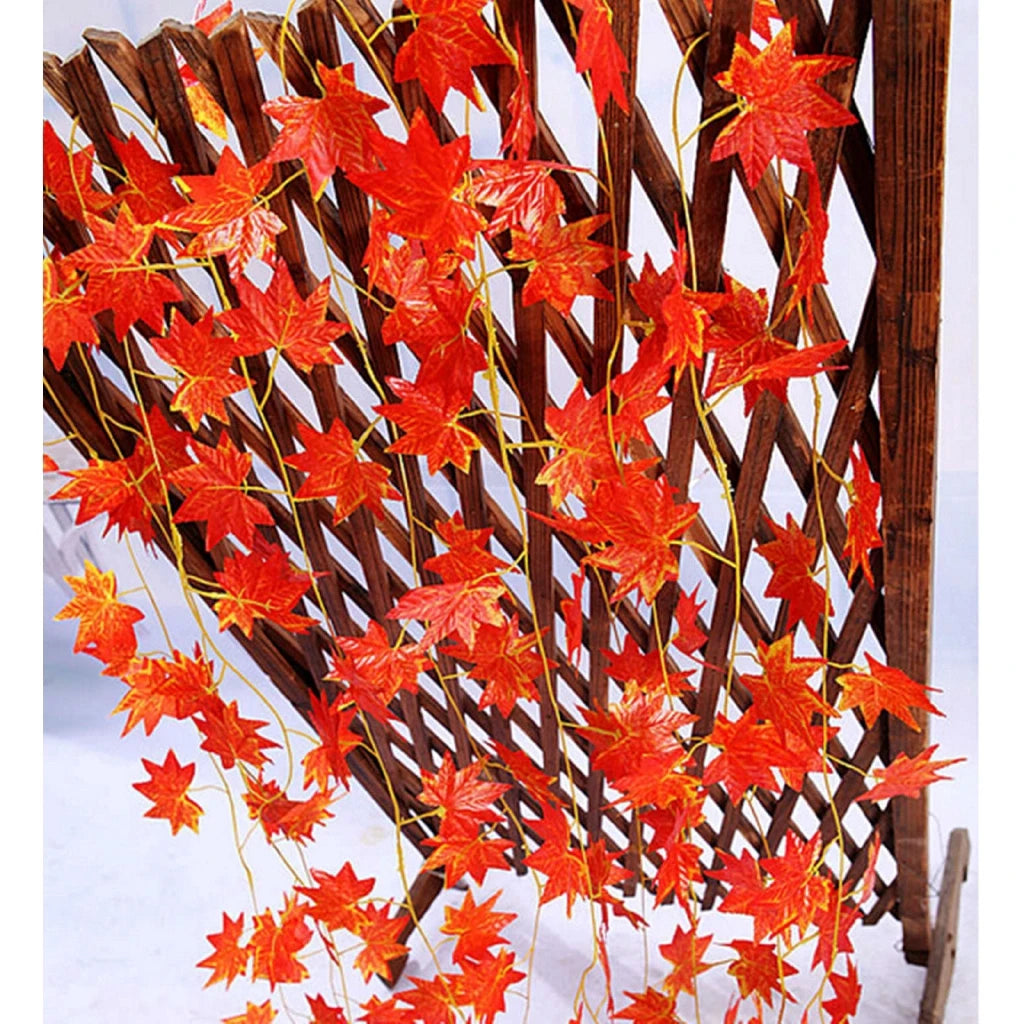 2.4M Artificial Vine Red Autumn Maple Leaf Fake Garland Plants Foliage String Christmas Garden For Wedding Party Home Decoration