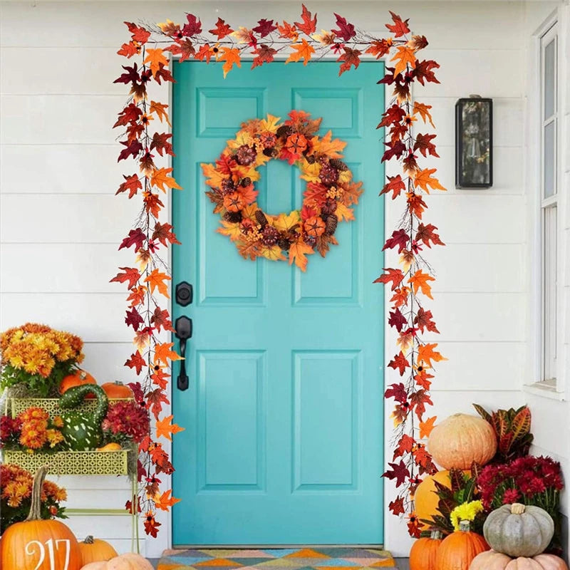 2.4M Artificial Vine Red Autumn Maple Leaf Fake Garland Plants Foliage String Christmas Garden For Wedding Party Home Decoration