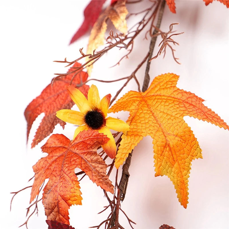 2.4M Artificial Vine Red Autumn Maple Leaf Fake Garland Plants Foliage String Christmas Garden For Wedding Party Home Decoration