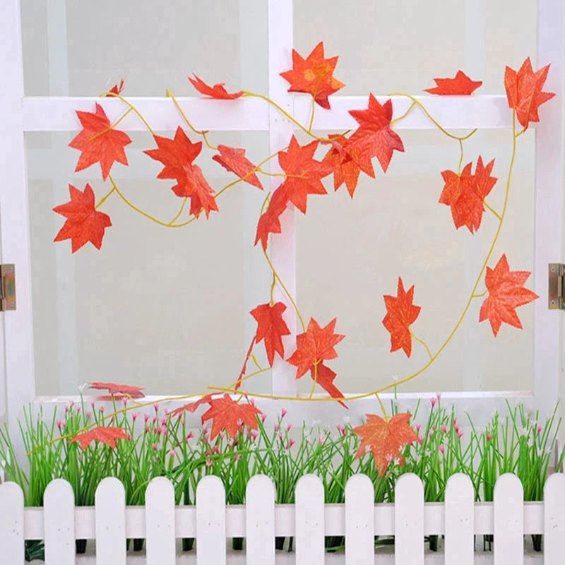 2.4M Artificial Vine Red Autumn Maple Leaf Fake Garland Plants Foliage String Christmas Garden For Wedding Party Home Decoration