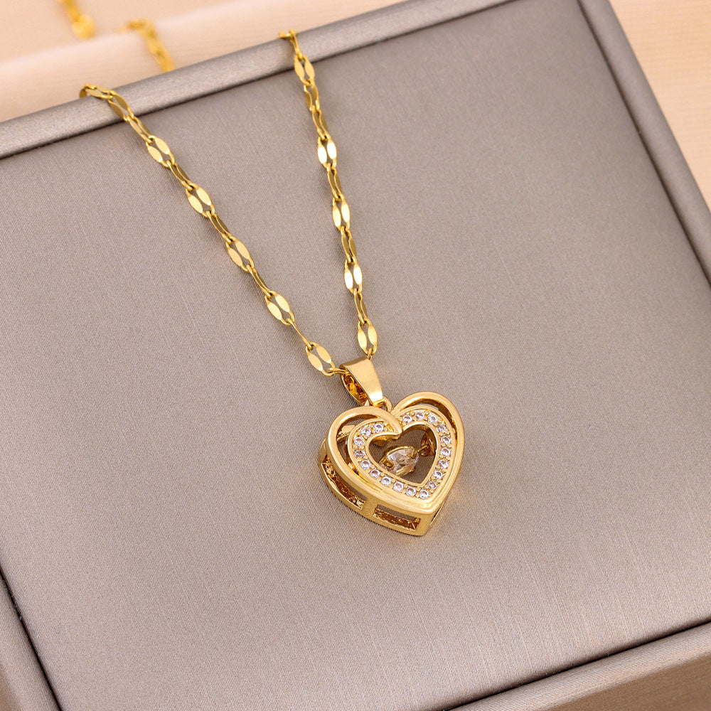 Unique design heart shaped Gift Double-layer Smart Love Pendant Titanium Steel Necklace Fashion Jewelry Woman
