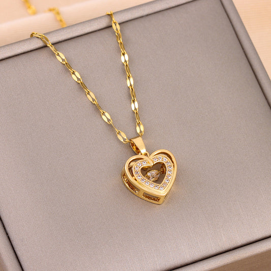 Unique design heart shaped Gift Double-layer Smart Love Pendant Titanium Steel Necklace Fashion Jewelry Woman