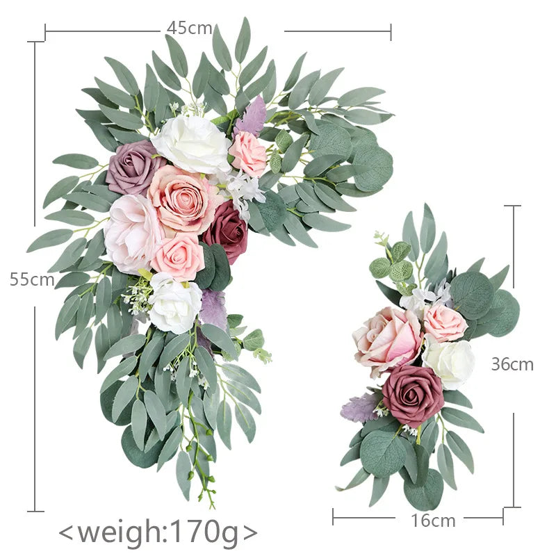 Yannew Artificial Wedding Arch Flowers Kit Boho Dusty Rose Blue Eucalyptus Garland Drapes for Wedding Decorations Welcome Sign