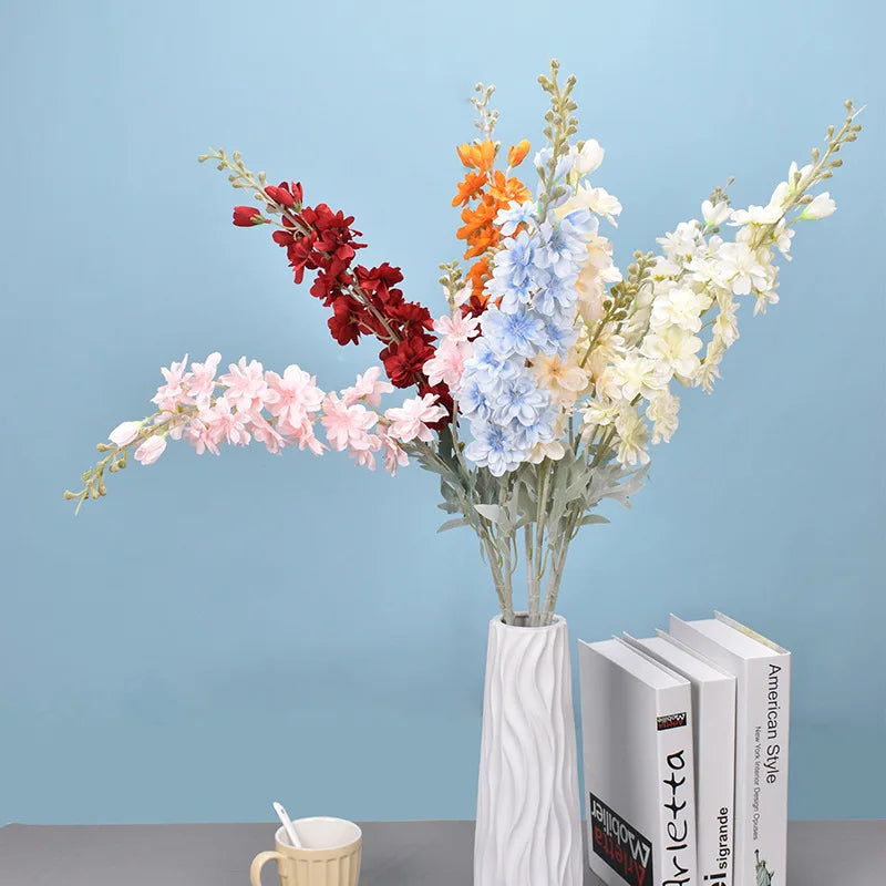 Yannew 3pcs 85cm Delphinium Artificial Flowers Long Stem Silk Hyacinth Wedding Flower Arrangements Decoration Home Room Decor