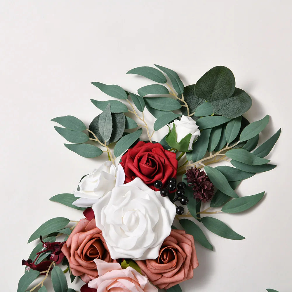 Yannew Artificial Wedding Arch Flowers Kit Boho Dusty Rose Blue Eucalyptus Garland Drapes for Wedding Decorations Welcome Sign