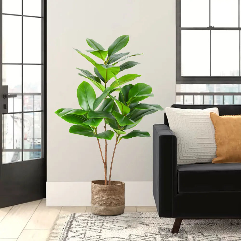 70/135cm Artificial Ficus Tree Branches Large Banyan Leaves Fake Rubber Plant Plastic Tall Plant Landscape For Home Garden Decor