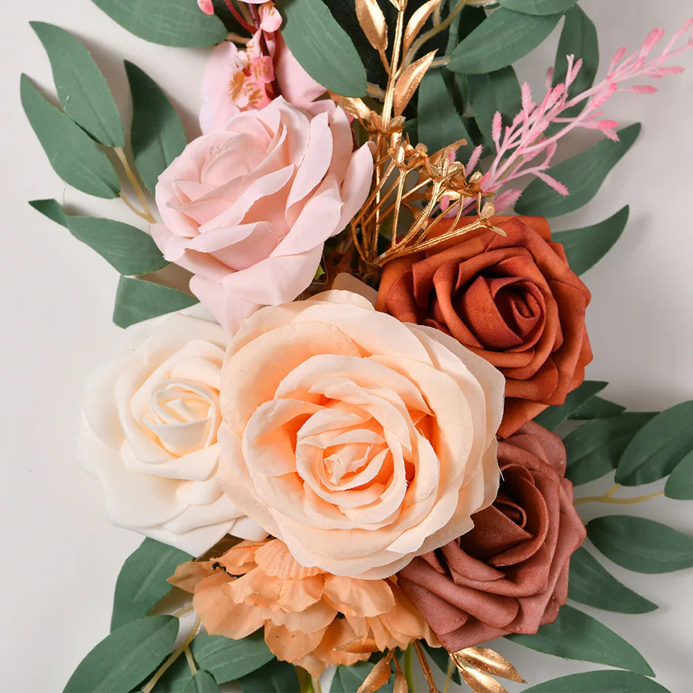 Yannew Artificial Wedding Arch Flowers Kit Boho Dusty Rose Blue Eucalyptus Garland Drapes for Wedding Decorations Welcome Sign