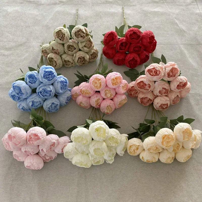 Simulation 10 Core-spun Peony Bouquets for Home Living Room Dining Table Wedding Decoration Fake Artificial Flowers High Quality